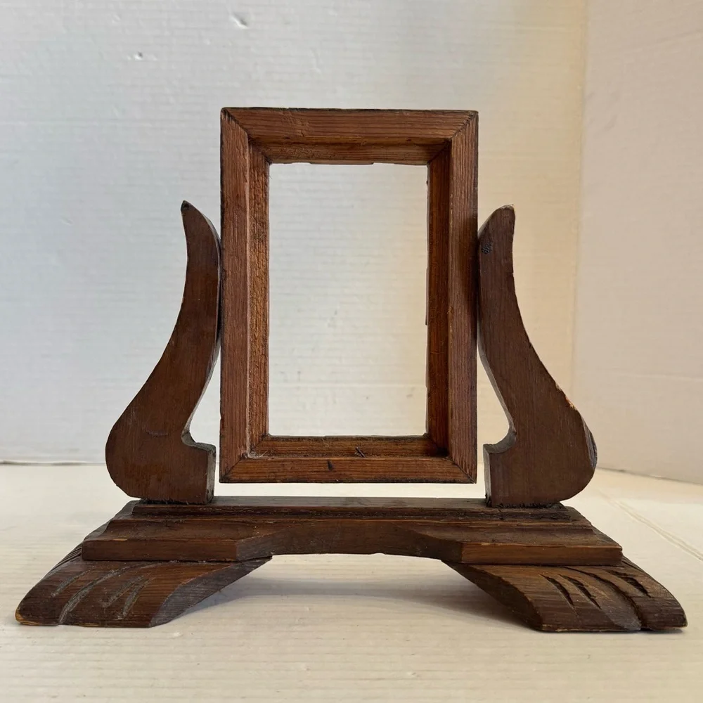 Antique Carved Wood Vanity Dresser Swivel Mirror Picture Frame Only Hand Made
